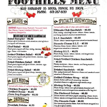 Foothills Diner - Front of Menu (March 2020) - American Near Me - Forest, Mississippi