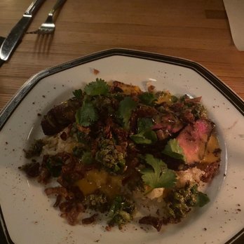 Nancy's Hustle - Bavette with beef fat sticky rice and buerre blanc - New American Near Me - Houston, Texas Nancy's Hustle - Bavette with beef fat sticky rice and buerre blanc - New American Near Me - Houston, Texas