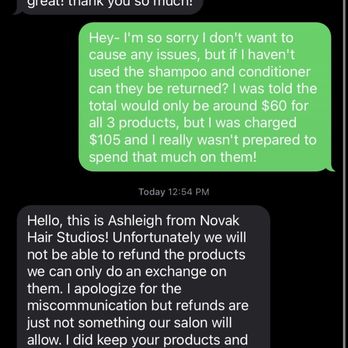 Novak Hair Studios - The last message is from today when they said that they could not return the items. - Hair Salons Near Me - Fort Worth, Texas Novak Hair Studios - The last message is from today when they said that they could not return the items. - Hair Salons Near Me - Fort Worth, Texas