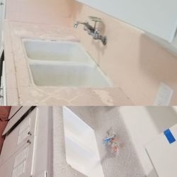 Like New Kitchen and Bath Reglazing - Kitchen countertop before and after with grey multispec