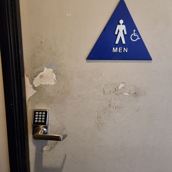 Blaze Pizza - Check out cleanliness of bathroom door.  Other bathroom door was same but it was not open.  I assume under repair - Pizza Near Me - Carlsbad, California