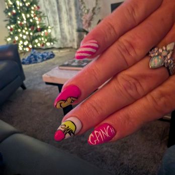 D&K Nails Spa - Bright pink Grinch theme nails - Nail Salons Near Me - Alexandria, Virginia