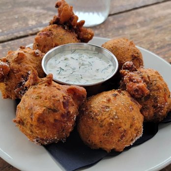 The Salmonberry - Bay shrimp hushpuppies and one of the best tarter sauces ever - Salad Near Me - Wheeler, Oregon