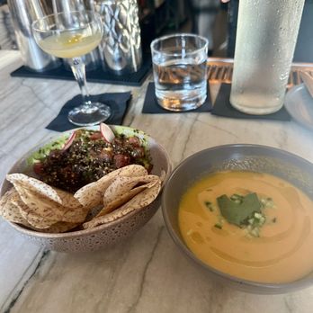 Ledger Restaurant & Bar - Tuna tartare and Yellow Tomato & Peach Gazpacho - Desserts Near Me - Salem, Massachusetts Ledger Restaurant & Bar - Tuna tartare and Yellow Tomato & Peach Gazpacho - Desserts Near Me - Salem, Massachusetts