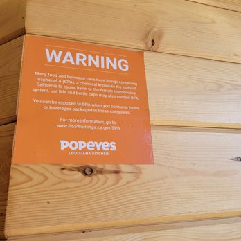 Popeyes Louisiana Kitchen - Prop 65- like warning/disclaimer - 10/24/23 - Fast Food Near Me - Barstow, California