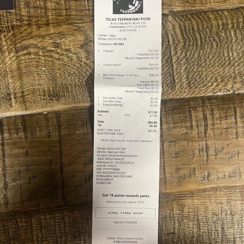Ticas Teppanyaki - Our receipt - Teppanyaki Near Me - Los Angeles, California Ticas Teppanyaki - Our receipt - Teppanyaki Near Me - Los Angeles, California