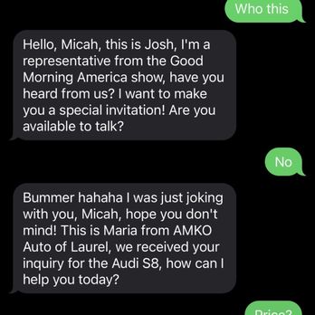 AMKO Auto Laurel - Text Convo - Car Dealers Near Me - Maryland City, Maryland