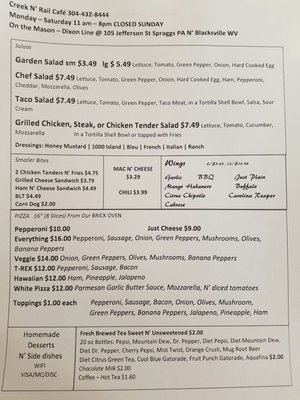 Menu photo 2 Creek N' Rail Cafe Spraggs, PA Menu photo 2 Creek N' Rail Cafe Spraggs, PA