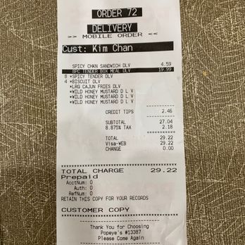 Popeyes Louisiana Kitchen - a receipt for a restaurant - Fast Food Near Me - Brooklyn, New York Popeyes Louisiana Kitchen - a receipt for a restaurant - Fast Food Near Me - Brooklyn, New York