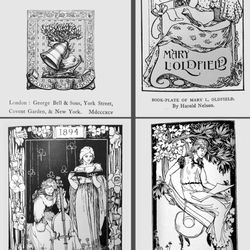 Ravinia Books, Antiques Etc. - Ladies' Book-Plates, contains a collection of beautiful English Pre-Raphaelite style bookplates designed for women at the end of the 1900s.