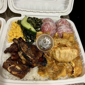 I Love Korean BBQ - Kalbi/meat jun combo, corn, seaweed, double mayo potatoes. - Korean Near Me - Kapolei, Hawaii