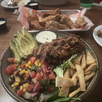 Fork & Fire - Southwest salad with pulled pork, crispy wildfire wings with Miramichi Ed's sauce and Cloquet Rub - Chicken Wings Near Me - Tucson, Arizona