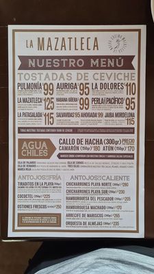 Menu photo 2 La Mazatleca Mazatlán, SIN
