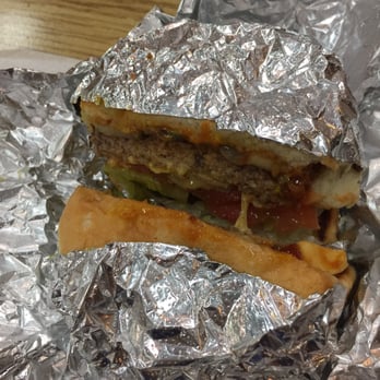 Five Guys - Little Cheeseburger cut in half - Burgers Near Me - Encinitas, California