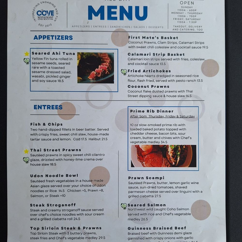 The Cove Restaurant - Menu - New American Near Me - Long Beach, Washington The Cove Restaurant - Menu - New American Near Me - Long Beach, Washington