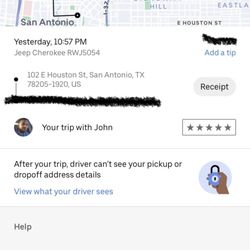 Uber - John drives a Jeep Cherokee, license plate number RWJ5054. Do not trust him! He stole my coach backpack.