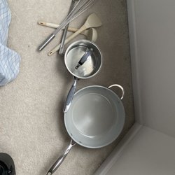 Goodwill Industries of Eastern NC - Apex - Big stainless steel ladle, whisk, David Burke sauce pain, XLG deep non stick frying pan