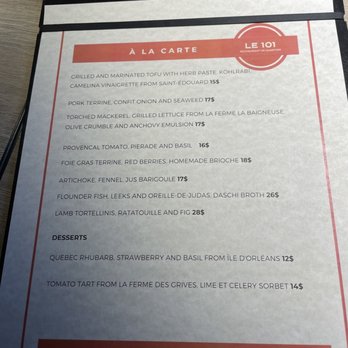 Le 101 - August 2022 dinner menu - Tapas/Small Plates Near Me - Quebec City, Quebec Le 101 - August 2022 dinner menu - Tapas/Small Plates Near Me - Quebec City, Quebec