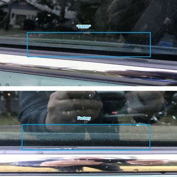 WHITAKERS Auto Body & Paint - Interior trim panel buckling at the top as compared to the factory-installed passenger side on the bottom. - Body Shops Near Me - Austin, Texas WHITAKERS Auto Body & Paint - Interior trim panel buckling at the top as compared to the factory-installed passenger side on the bottom. - Body Shops Near Me - Austin, Texas