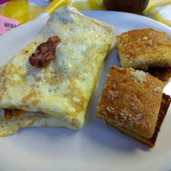 The Cooperstown Diner - Delicious bacon cheddar omelet with grilled cornbread. - American Near Me - Cooperstown, New York The Cooperstown Diner - Delicious bacon cheddar omelet with grilled cornbread. - American Near Me - Cooperstown, New York