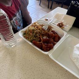 Chowmien orange chicken fried rice