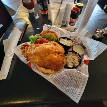 The Deadrise - Flounder sandwich with coleslaw. - Seafood Near Me - Fort Monroe, Virginia The Deadrise - Flounder sandwich with coleslaw. - Seafood Near Me - Fort Monroe, Virginia