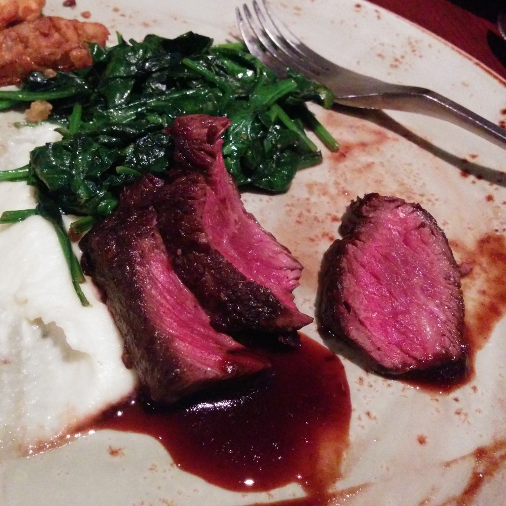 Table 9 - Hanger steak with spinach - New American Near Me - Morgantown, West Virginia Table 9 - Hanger steak with spinach - New American Near Me - Morgantown, West Virginia