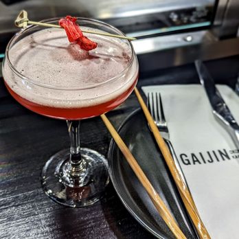 Gaijin - Hibiscus Under The Tracks - benchmark bourbon, aperol, lemon, fruitlab hibiscus - Japanese Near Me - Chicago, Illinois Gaijin - Hibiscus Under The Tracks - benchmark bourbon, aperol, lemon, fruitlab hibiscus - Japanese Near Me - Chicago, Illinois