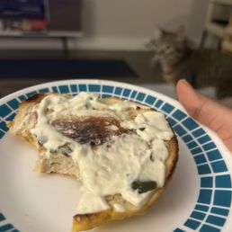 Jalapeño cheddar bagel with jalapeño cream cheese