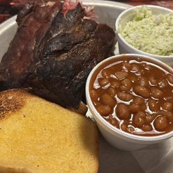 The Hogs Trough - Ribs, baked beans and slaw and toast.