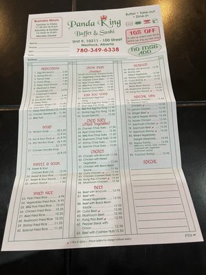 Menu photo 1 Panda King Westlock, AB