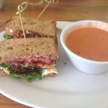 First Watch - BLTE (BLT w/ fried egg and cheese) and tomato basil soup. Delicious! - Breakfast & Brunch Near Me - Boca Raton, Florida