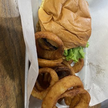 Teddy's Bigger Burgers - Aiea - Single with onion rings - Burgers Near Me - Aiea, Hawaii Teddy's Bigger Burgers - Aiea - Single with onion rings - Burgers Near Me - Aiea, Hawaii
