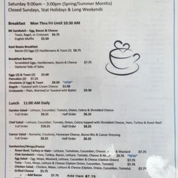Kool Beans Cafe - The menu. 2023