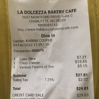 La Dolcekca Bakery Cafe - Receipt - Bakeries Near Me - Charlotte, North Carolina
