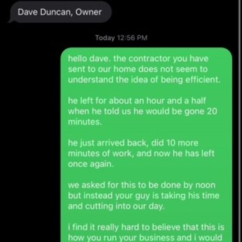 Right Angle - A text message exchange discussing drywall repair delays, contractor communication, and scheduling adjustments. - Painters Near Me