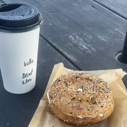 Decaf & bagel :) the beach My almost everything