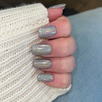 Ann Spa & Nails - What The OTHER nail salon did to my poor fingers. In what universe is this Coffin with ombré holo powder!??!?!? - Nail Salons Near Me - Jacksonville, North Carolina