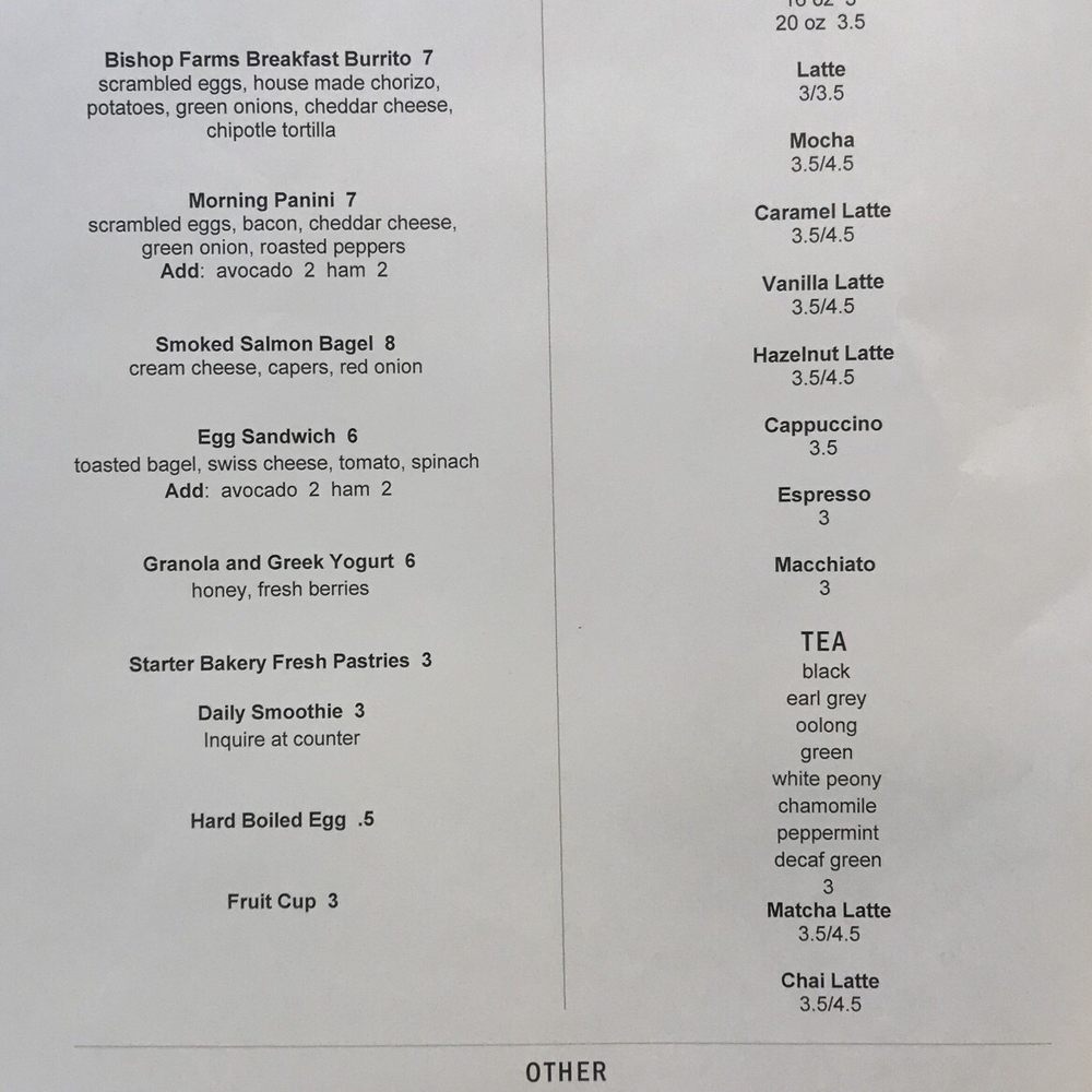 Bishop Farms - Breakfast Menu for the Bishop Ranch 15 location. - Coffee & Tea Near Me - San Ramon, California