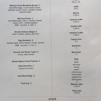 Bishop Farms - Breakfast Menu for the Bishop Ranch 15 location. - Coffee & Tea Near Me - San Ramon, California