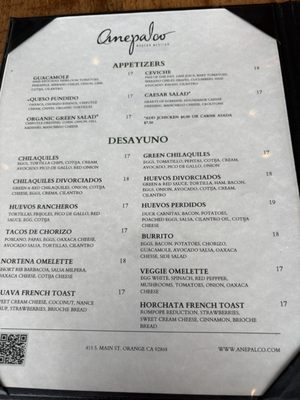 Menu photo 2 Anepalco Mexican Restaurant-Main Orange, CA