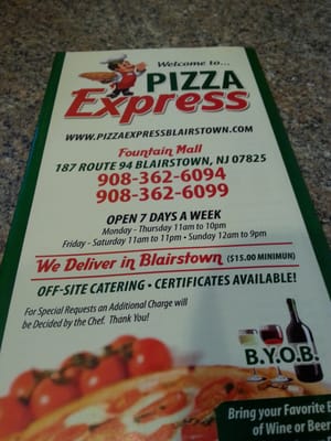 Menu photo 1 Pizza Express Blairstown, NJ Menu photo 1 Pizza Express Blairstown, NJ