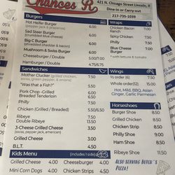 Chances R - Updated Menu