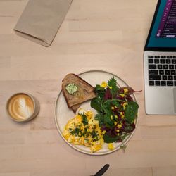 Sweet & Pepper Days - Cappuccino + mix and match breakfast (butter was chive, basil garlic, made in-house).