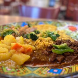 Queen Sheba Ethiopian Cuisine - 21. Potatoes and Carrots with the D. Combo Platter for 2
