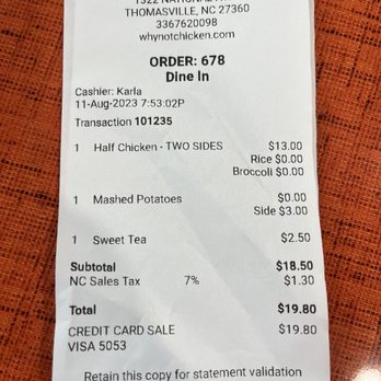 Why Not Chicken - Cost for dinner. $$ - Chicken Shop Near Me - Thomasville, North Carolina Why Not Chicken - Cost for dinner. $$ - Chicken Shop Near Me - Thomasville, North Carolina