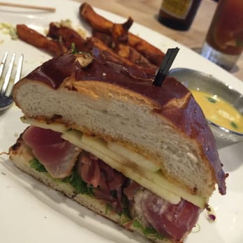 Doc B's Restaurant + Bar - #1 Tuna Sandwhich on Pretzel Bun - New American Near Me - Chicago, Illinois