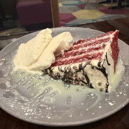 Red Velvet cake served with White Chocolate Ice Cream