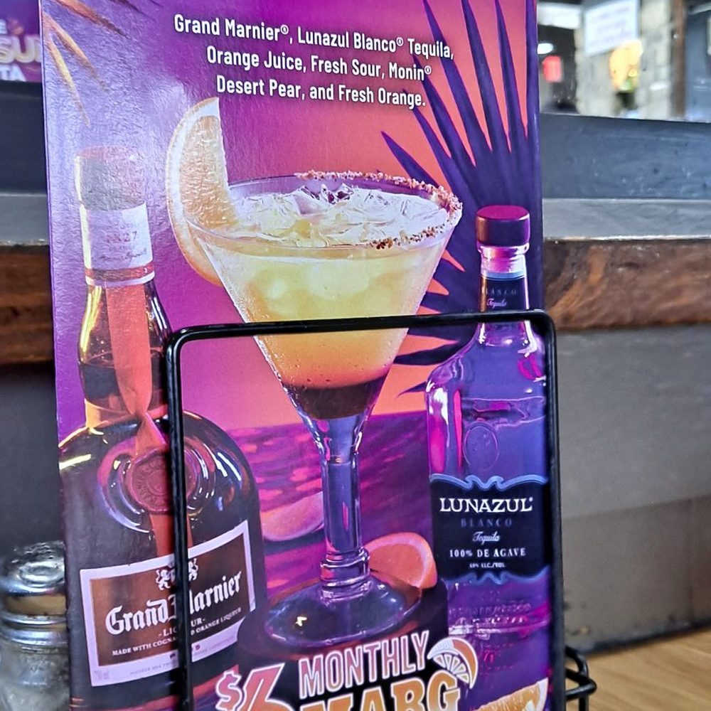 Advertisement on table.