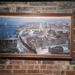 Painting on wall of Kingston Harbor as it looked in the past.